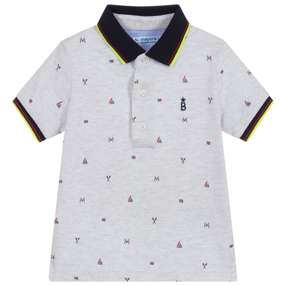 Mayoral - Boys Grey Cotton Polo Shirt | Childrensalon