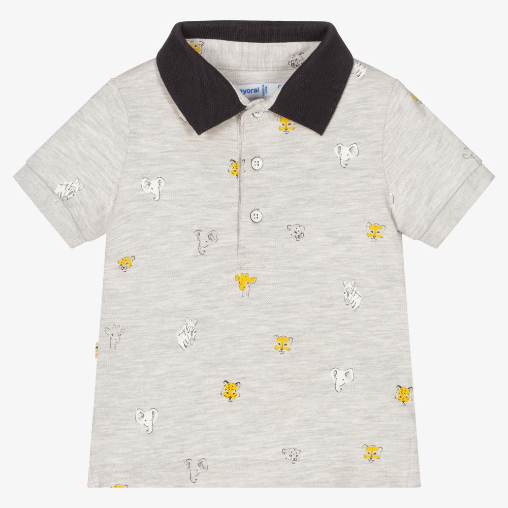 Mayoral - Boys Grey Cotton Polo Shirt | Childrensalon
