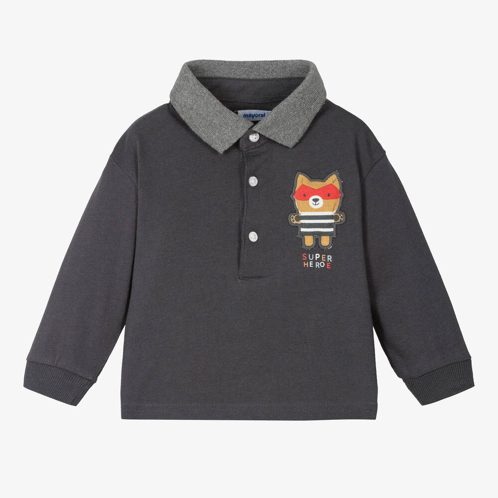 Mayoral - Boys Grey Cotton Polo Shirt | Childrensalon