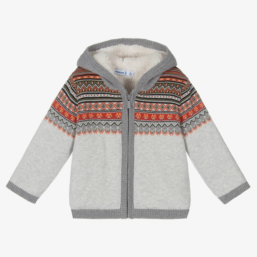 Mayoral-Boys Grey Fair Isle Zip-Up Top | Childrensalon Outlet