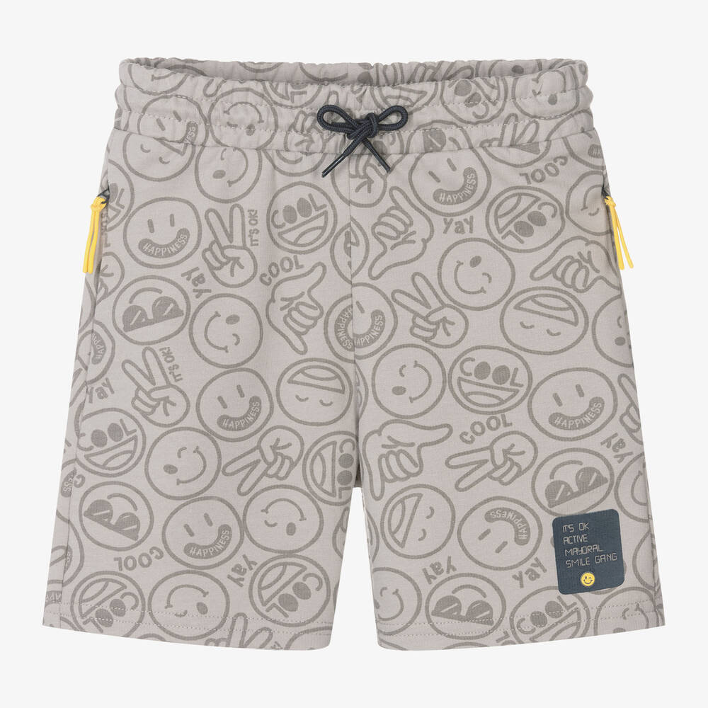 Mayoral-Boys Grey Graphic Cotton Shorts | Childrensalon Outlet