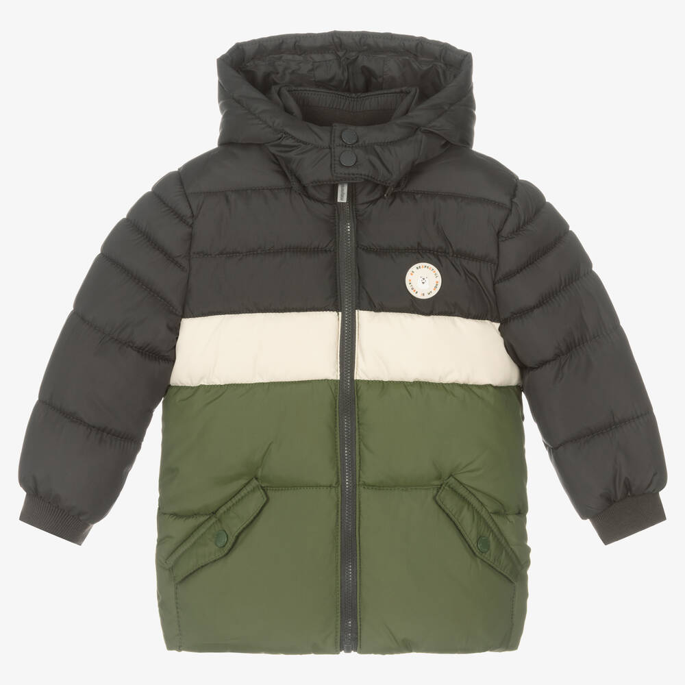 Mayoral - Boys Grey & Green Puffer Coat | Childrensalon