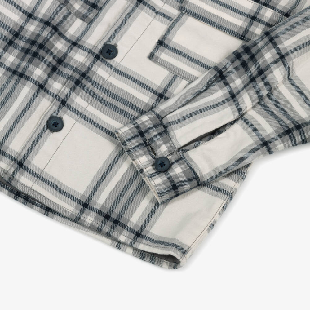 Mayoral-Boys Grey & Ivory Cotton Checked Shacket | Childrensalon Outlet