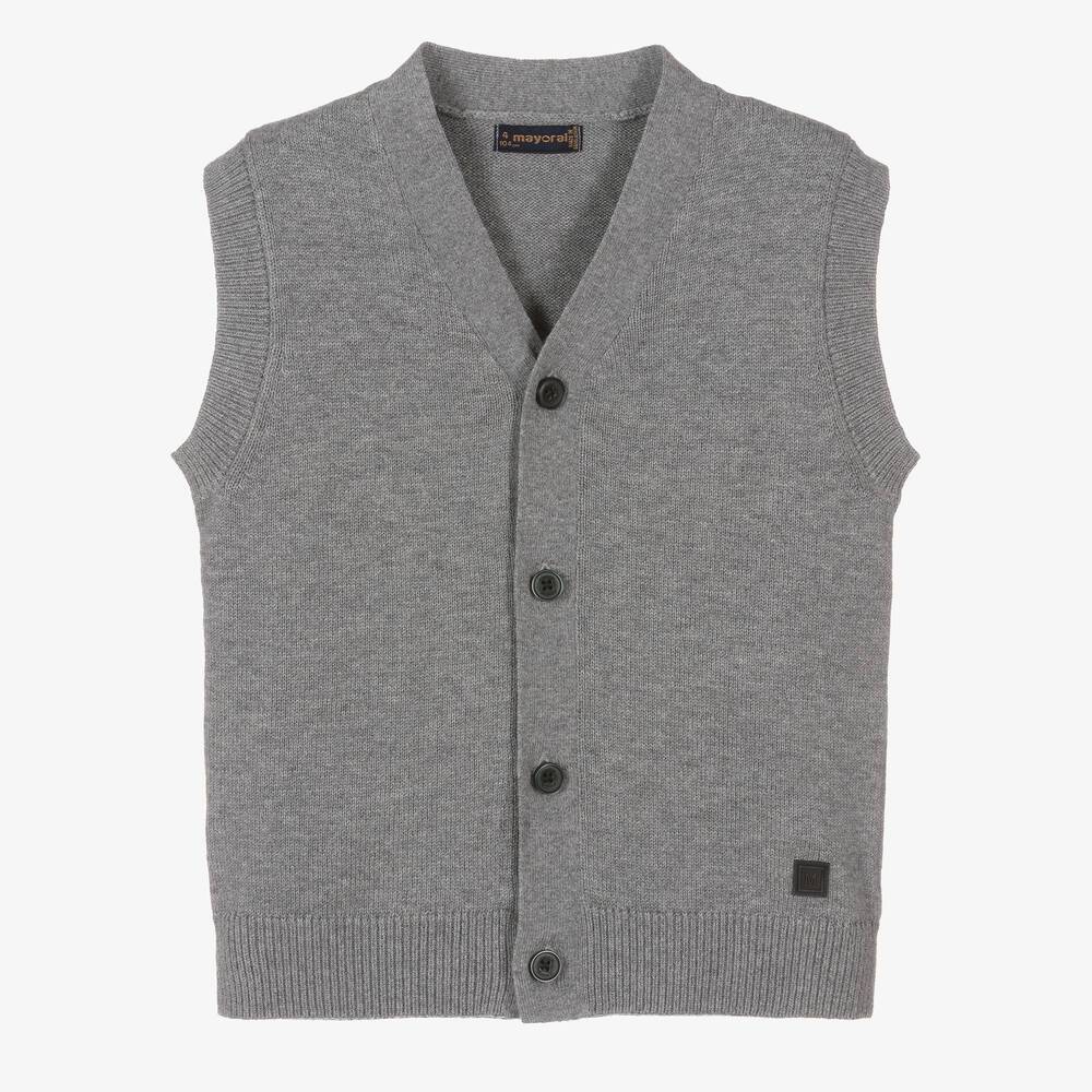 Mayoral - Boys Grey Knitted Cotton & Wool Sweater Vest | Childrensalon