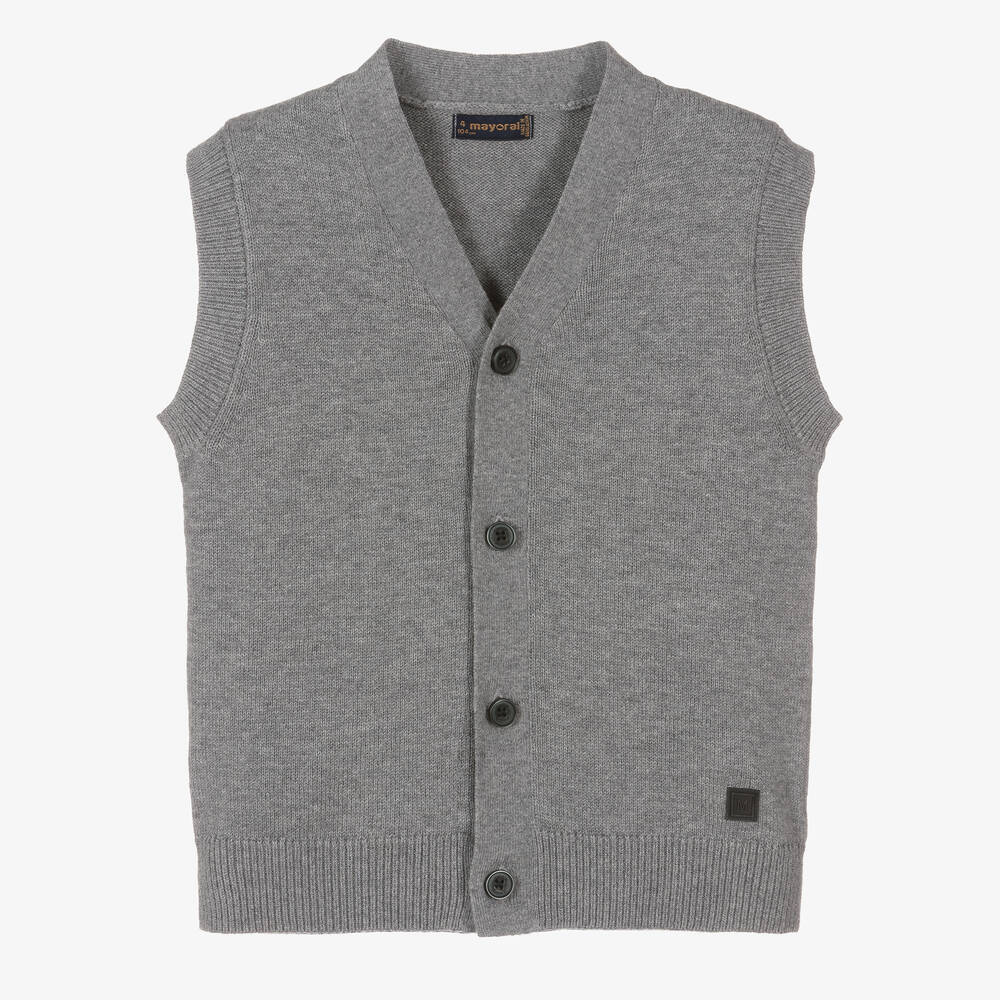 Mayoral - Gilet gris en coton et laine Garçon | Childrensalon