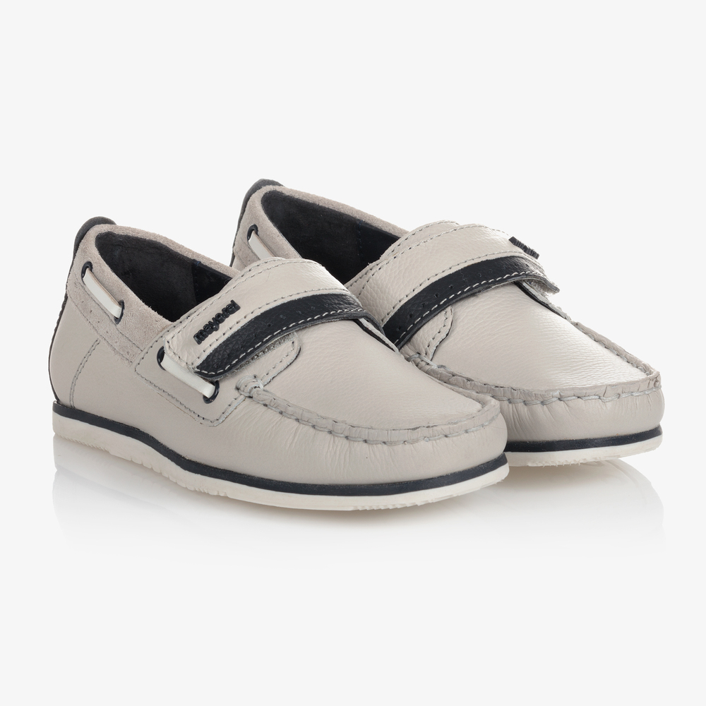 Boys Grey Leather Loafers