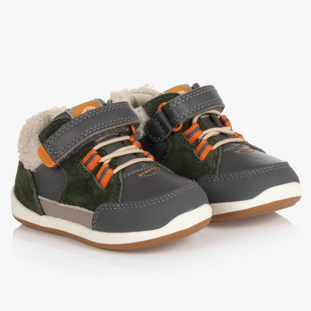 Mayoral - Boys Grey Leather Trainers | Childrensalon