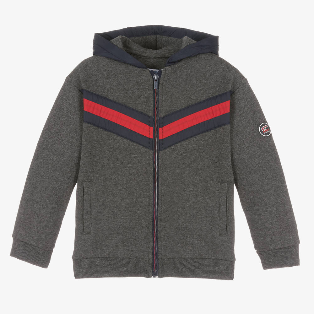 Mayoral - Boys Grey & Red Stripe Zip-Up Hoodie | Childrensalon