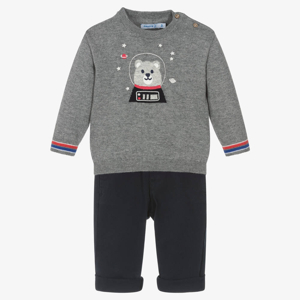 Mayoral - Boys Grey Sweater & Navy Blue Trouser Set | Childrensalon