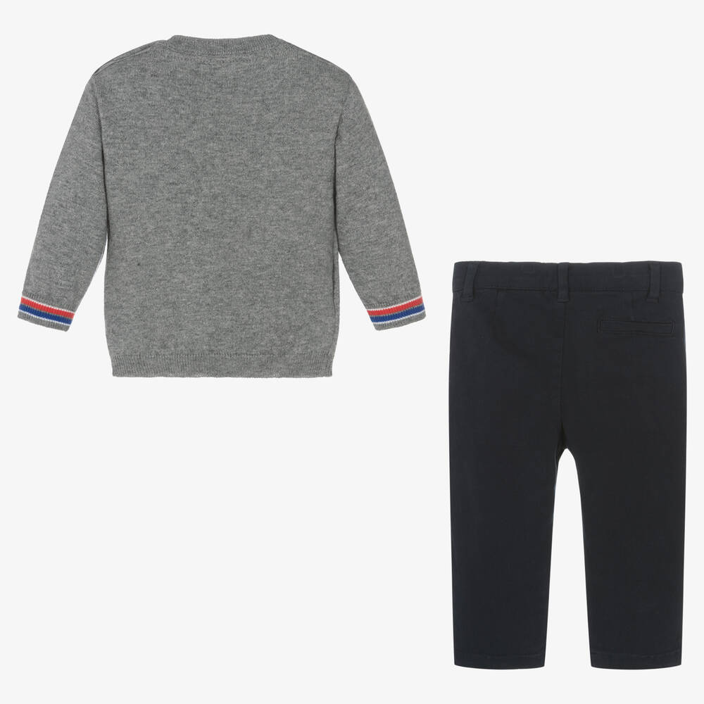 Mayoral-Boys Grey Sweater & Navy Blue Trouser Set | Childrensalon Outlet