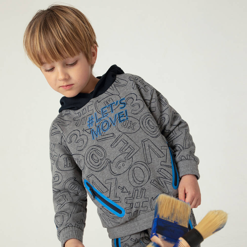 Mayoral-Boys Grey Symbolic Print Hoodie | Childrensalon Outlet