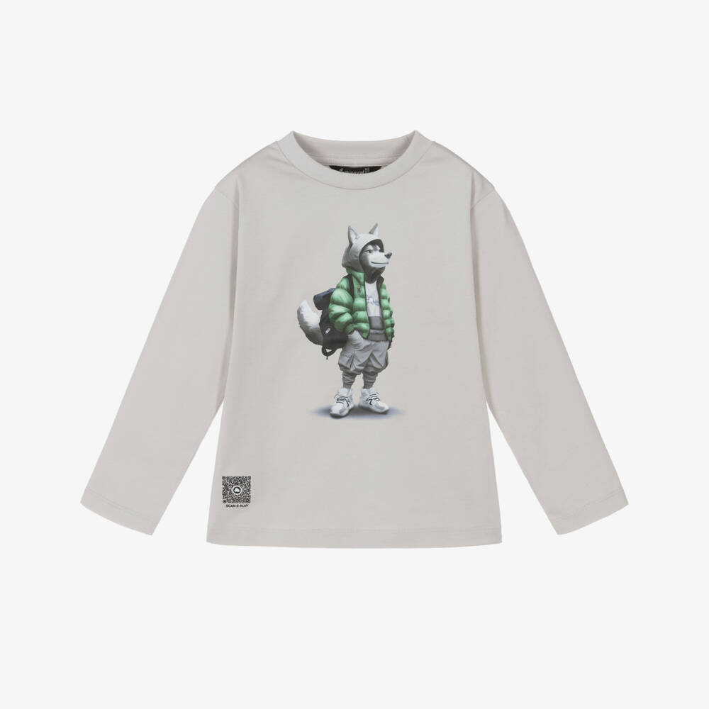 Mayoral-Футболка из серого хлопкового трикотажа с волком для мальчиков | Childrensalon Outlet