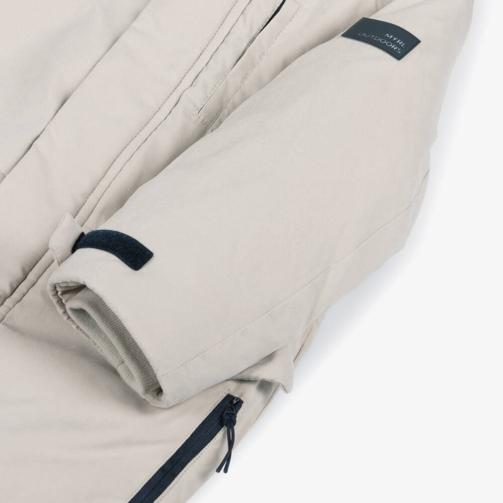 Mayoral-Boys Hooded Beige Parka Jacket | Childrensalon Outlet