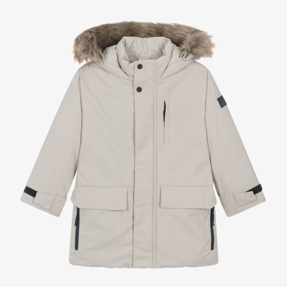 Mayoral-Boys Hooded Beige Parka Jacket | Childrensalon Outlet