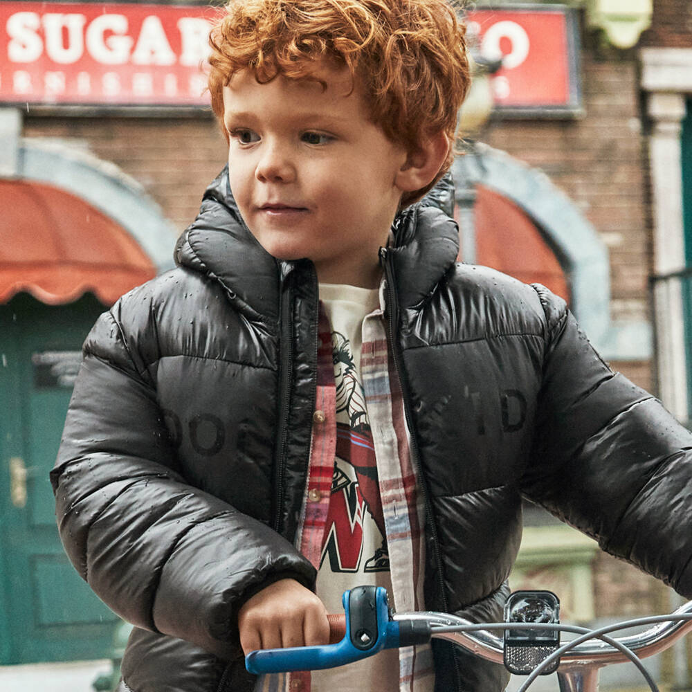 Mayoral-Boys Hooded Black Puffer Jacket | Childrensalon Outlet