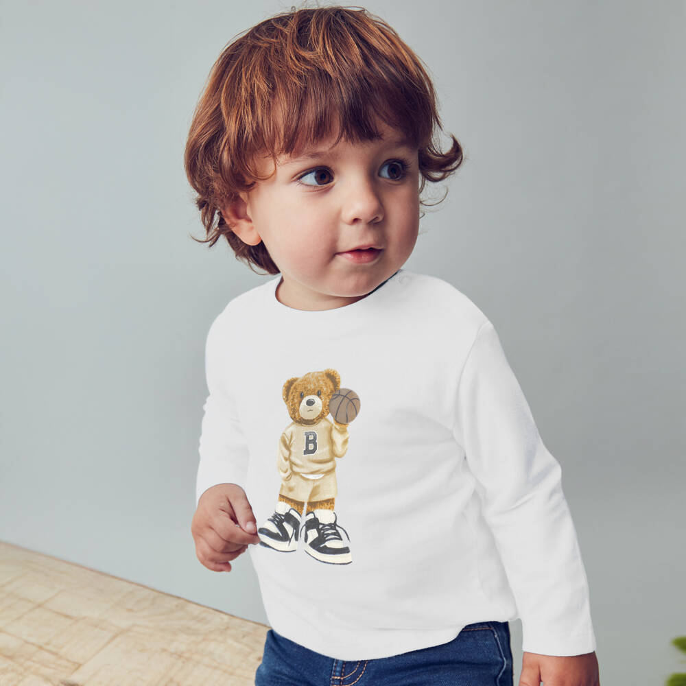 Mayoral-Boys Ivory Basketball Bear Print Cotton Top | Childrensalon Outlet