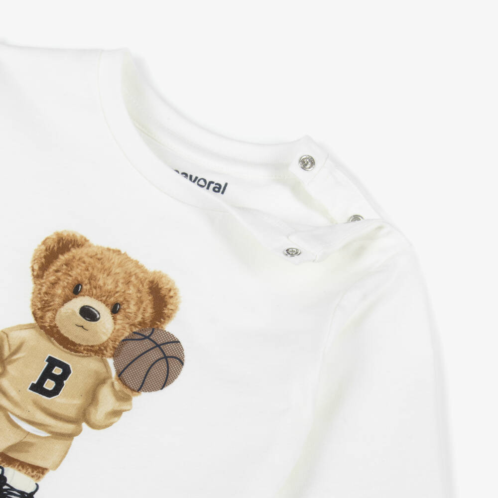 Mayoral-Boys Ivory Basketball Bear Print Cotton Top | Childrensalon Outlet