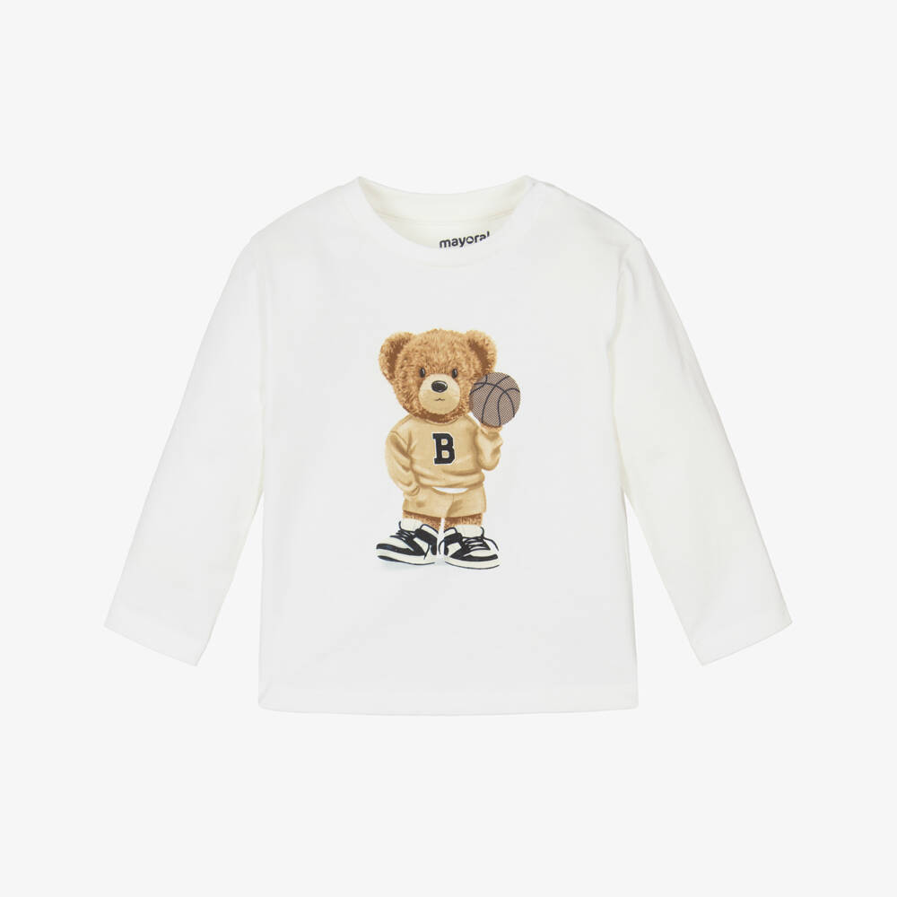 Mayoral-Boys Ivory Basketball Bear Print Cotton Top | Childrensalon Outlet