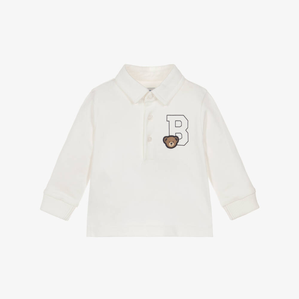 Mayoral-Boys Ivory Bear Motif Cotton Jersey Polo Top | Childrensalon Outlet