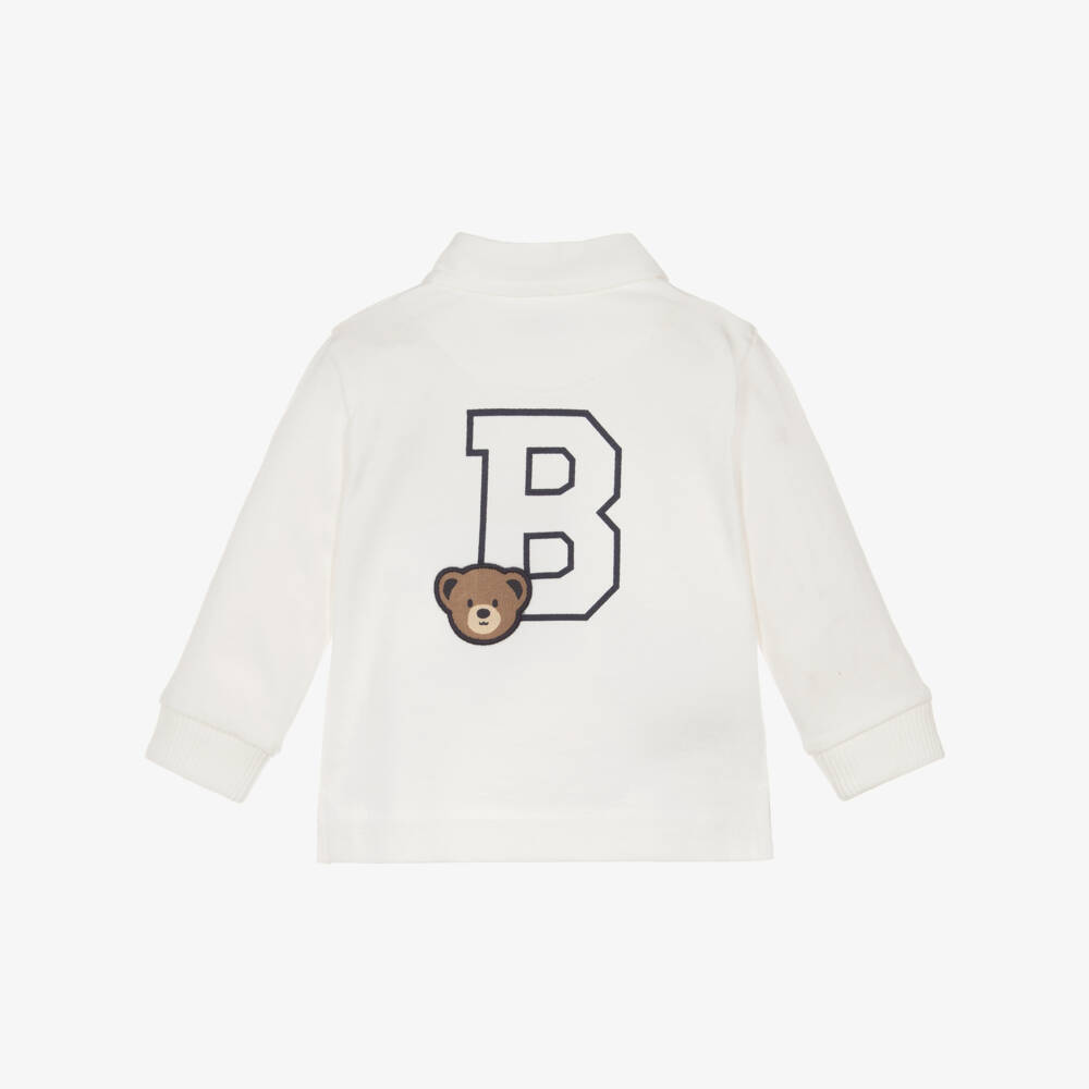 Mayoral-Boys Ivory Bear Motif Cotton Jersey Polo Top | Childrensalon Outlet