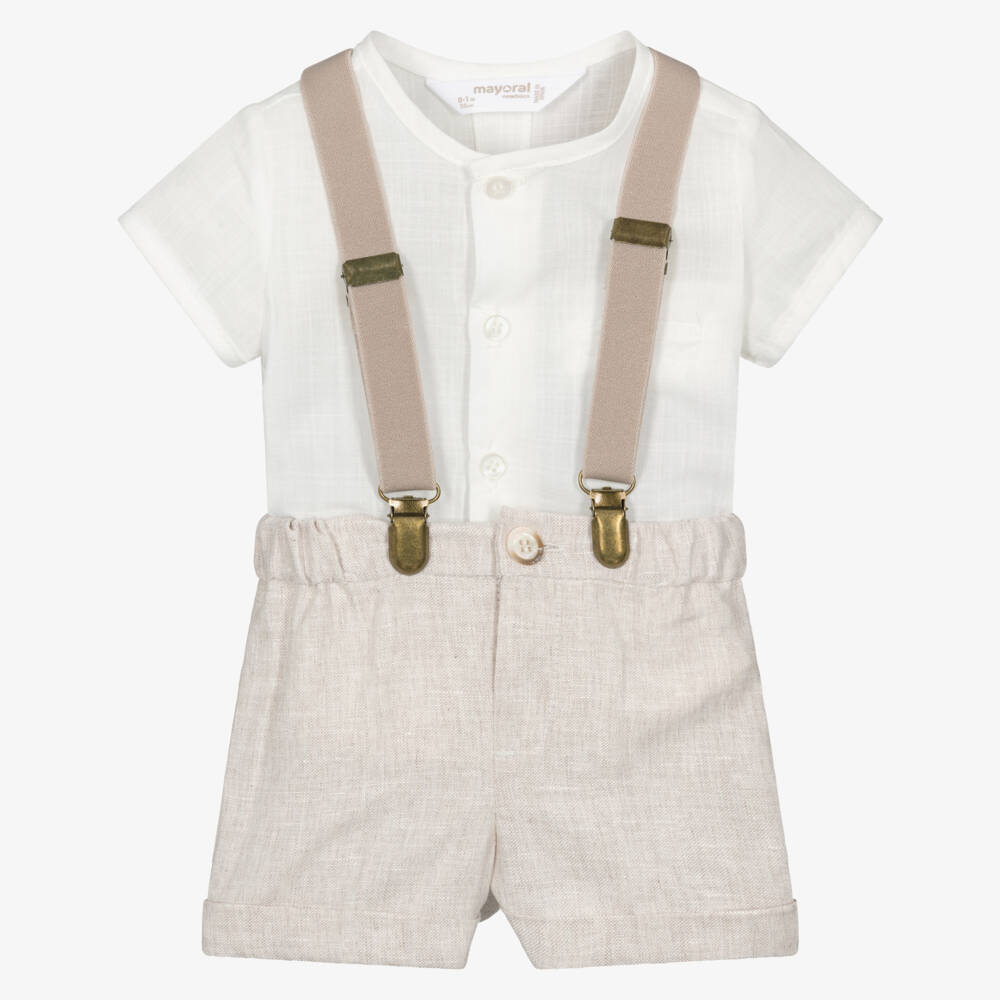 Mayoral Newborn-Boys Ivory & Beige Braces Ensemble | Childrensalon Outlet