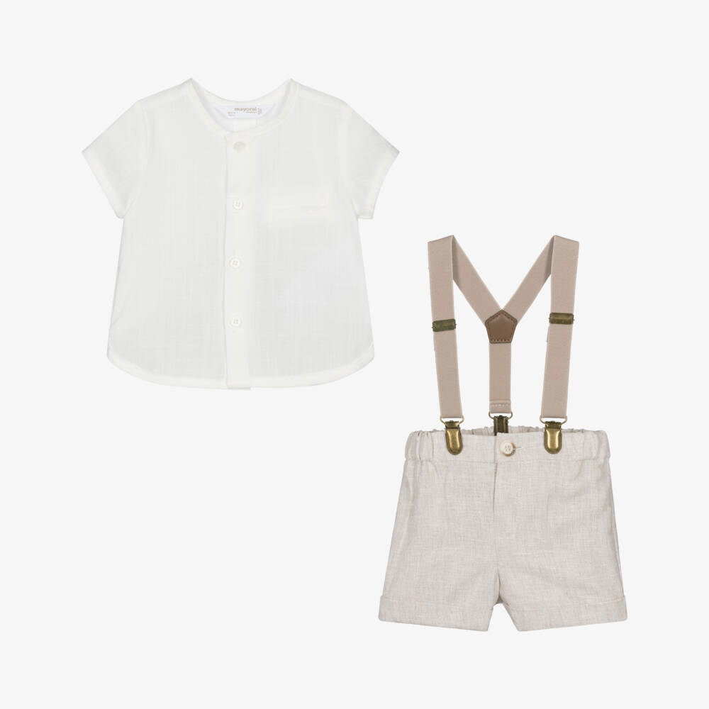 Mayoral Newborn-Boys Ivory & Beige Braces Ensemble | Childrensalon Outlet