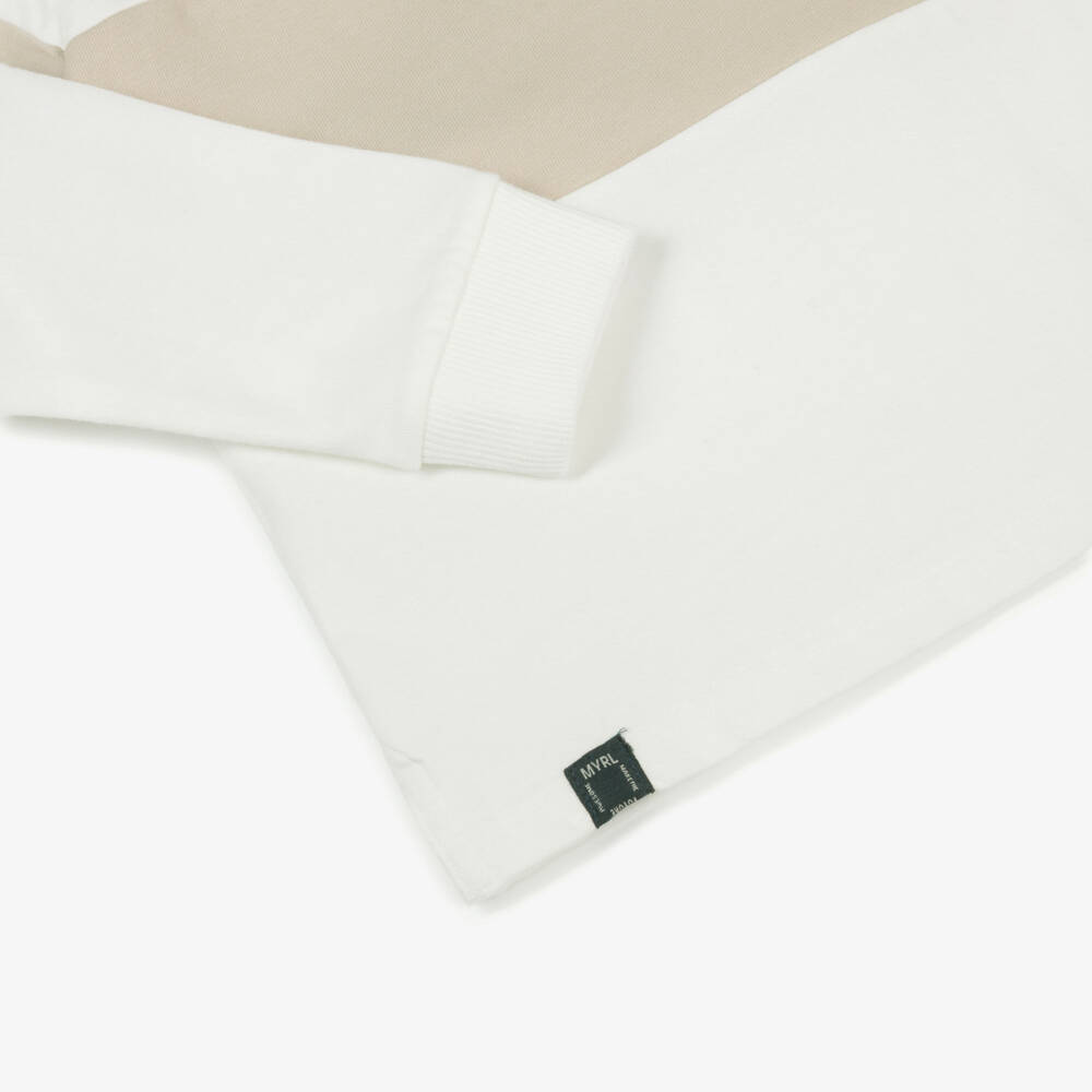 Mayoral-Boys Ivory & Beige Cotton Long-Sleeved Polo Shirt | Childrensalon Outlet