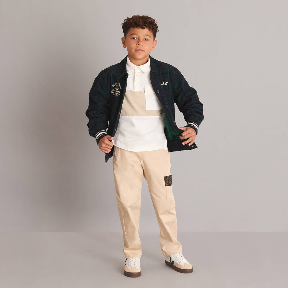Mayoral-Boys Ivory & Beige Cotton Long-Sleeved Polo Shirt | Childrensalon Outlet