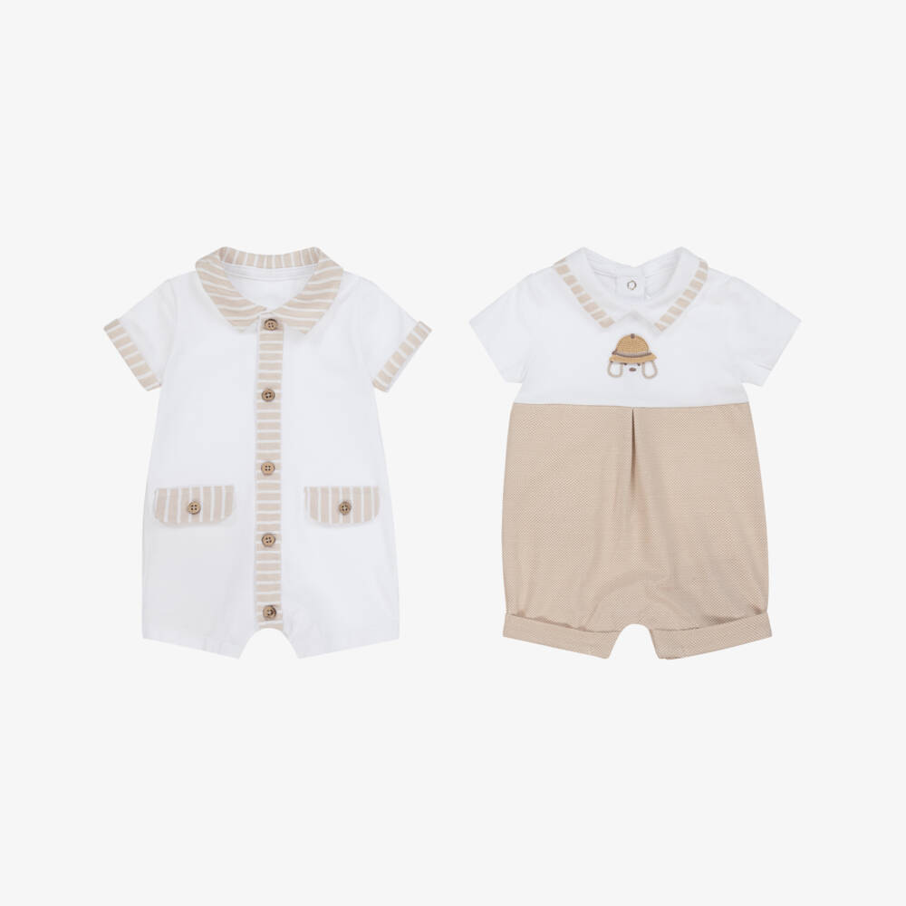 Mayoral Newborn-Boys Ivory & Beige Cotton Rompers | Childrensalon Outlet