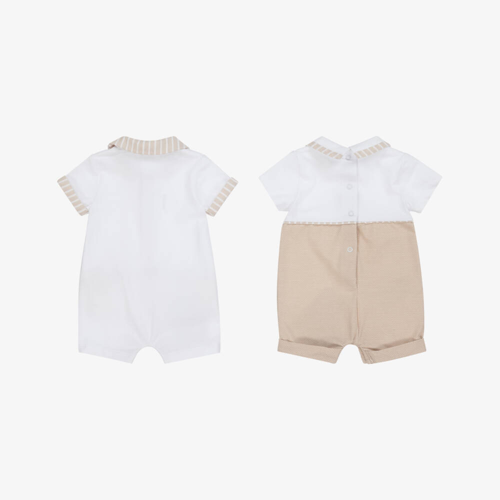 Mayoral Newborn-Boys Ivory & Beige Cotton Rompers | Childrensalon Outlet