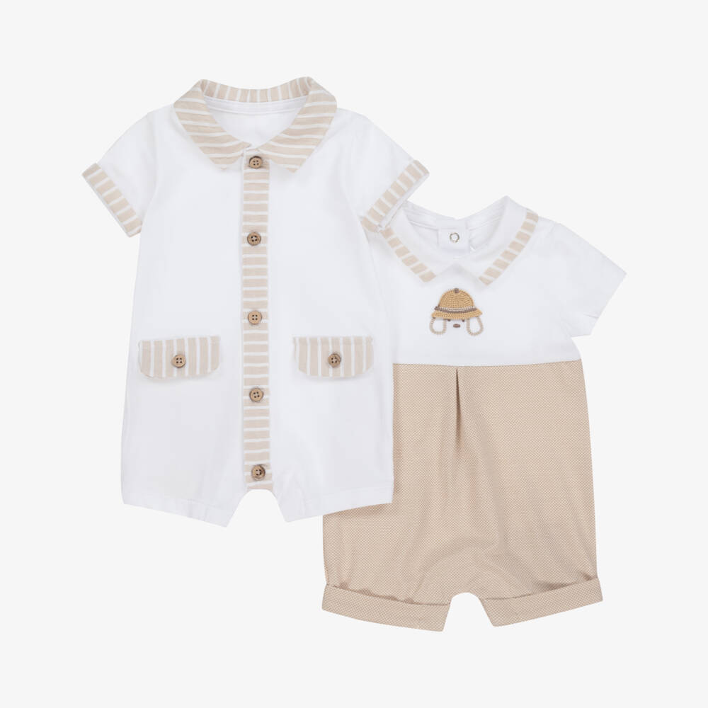 Mayoral Newborn-Boys Ivory & Beige Cotton Rompers | Childrensalon Outlet