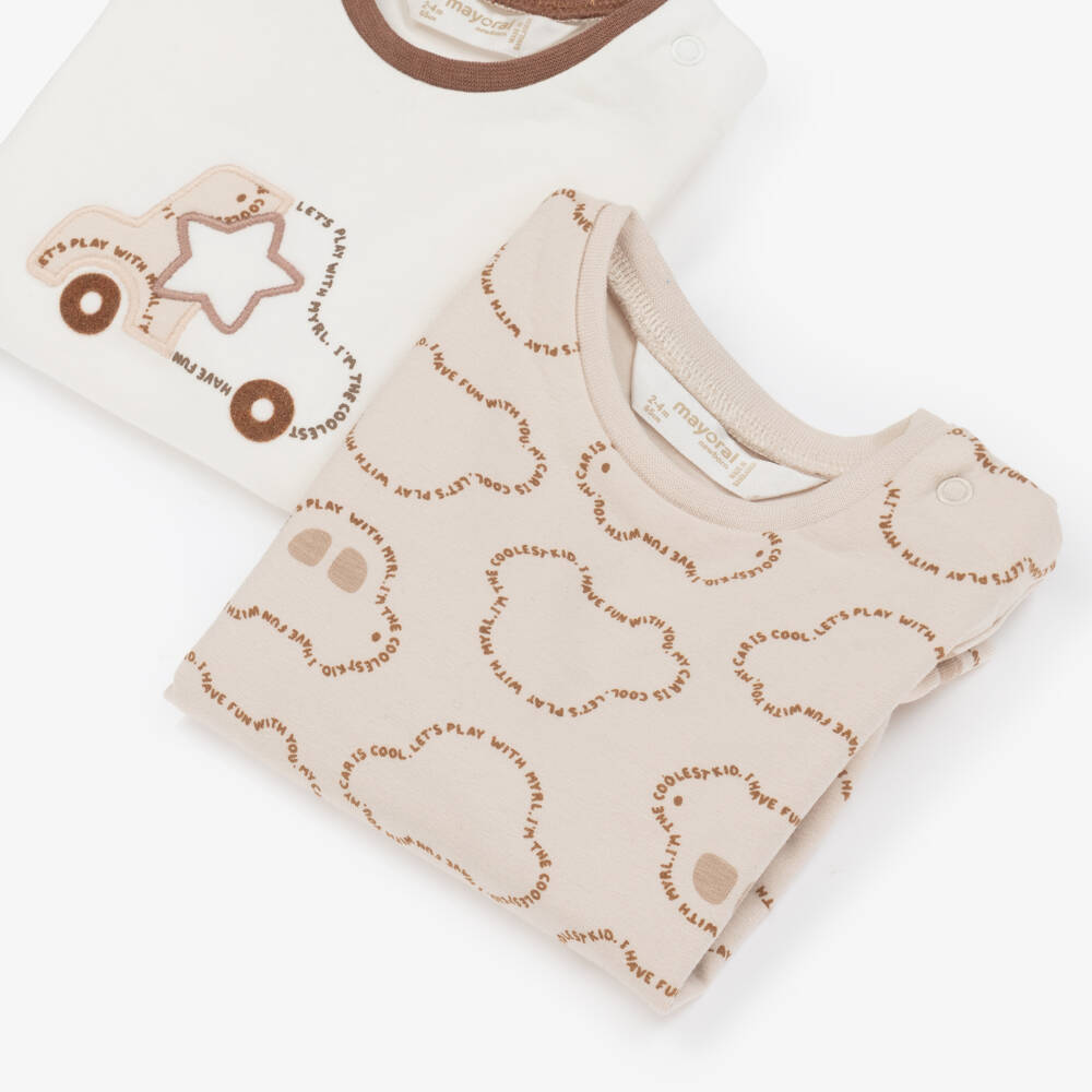 Mayoral Newborn-توب أطفال ولادي قطن لون بيج وعاجي (عدد 2 ) | Childrensalon Outlet