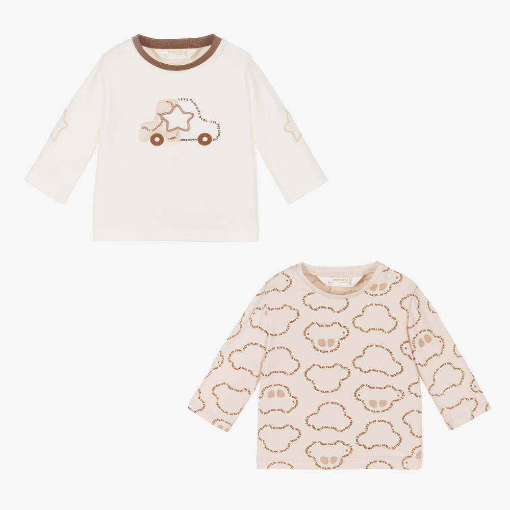 Mayoral Newborn-توب أطفال ولادي قطن لون بيج وعاجي (عدد 2 ) | Childrensalon Outlet