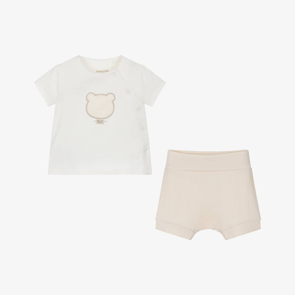 Mayoral Newborn-Boys Ivory & Beige Shorts Ensemble | Childrensalon Outlet