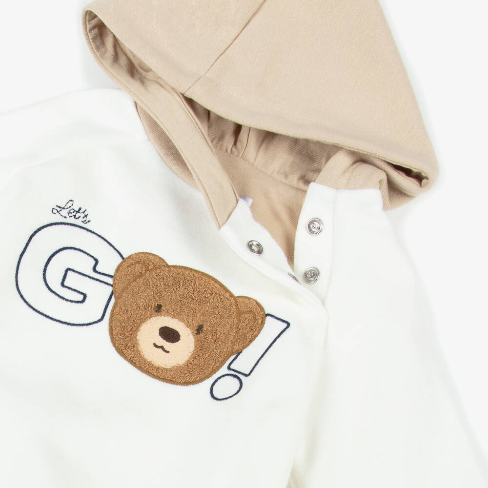 Mayoral-Boys Ivory & Beige Teddy Bear Jersey Hoodie | Childrensalon Outlet