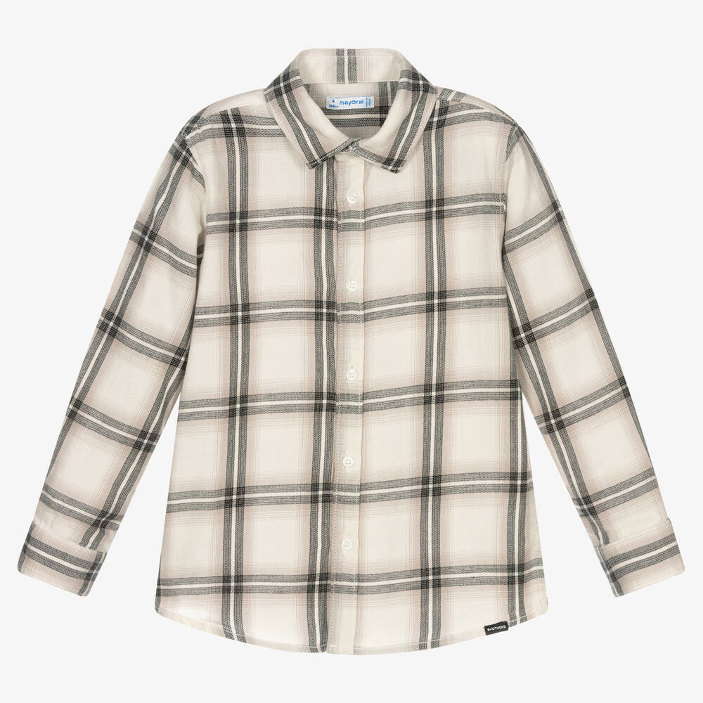 Mayoral - Boys Ivory & Black Check Shirt | Childrensalon