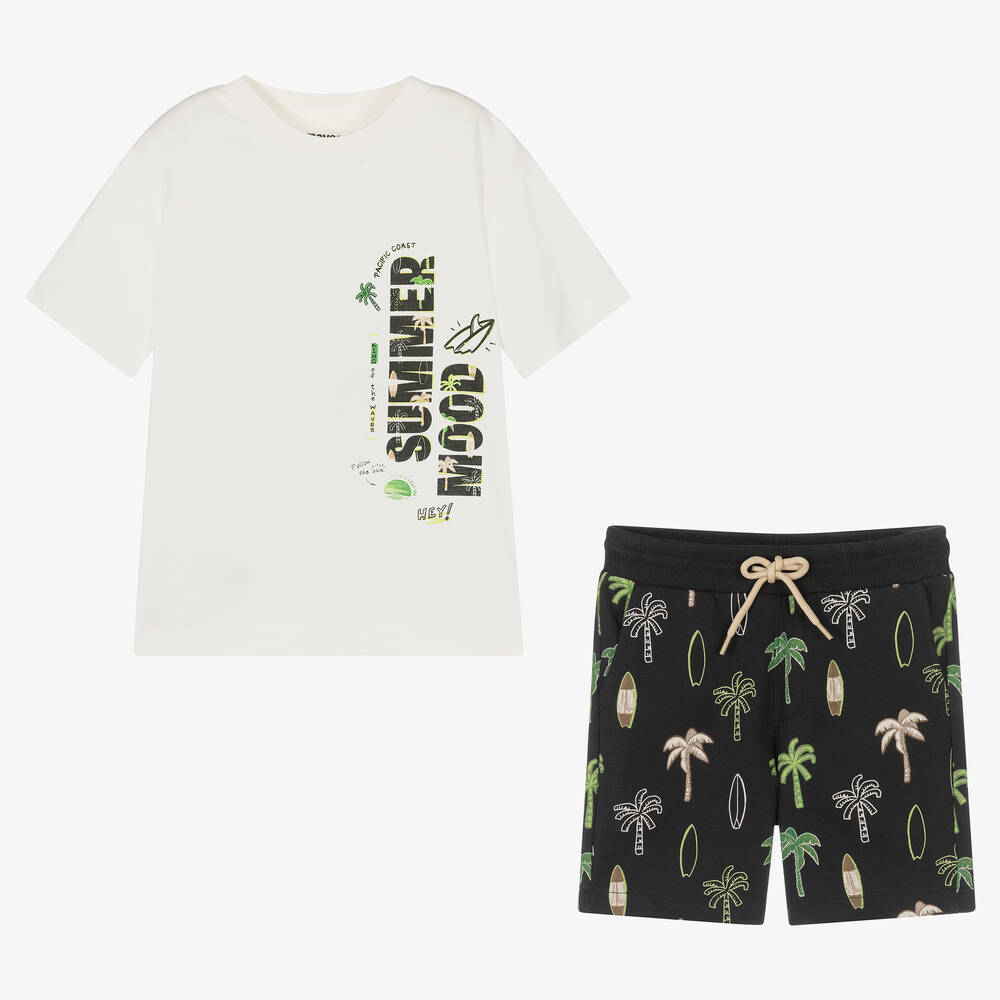 Mayoral-Кремовая футболка и черные шорты из хлопка | Childrensalon Outlet