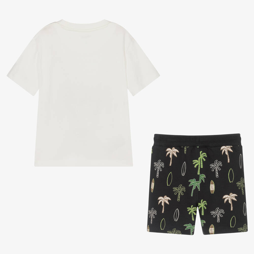 Mayoral-Кремовая футболка и черные шорты из хлопка | Childrensalon Outlet