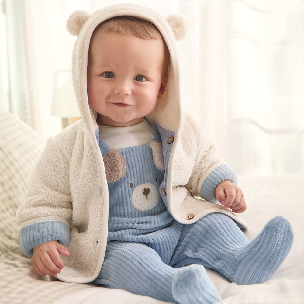Mayoral Newborn-Boys Ivory & Blue Dual-Sided Coat | Childrensalon Outlet