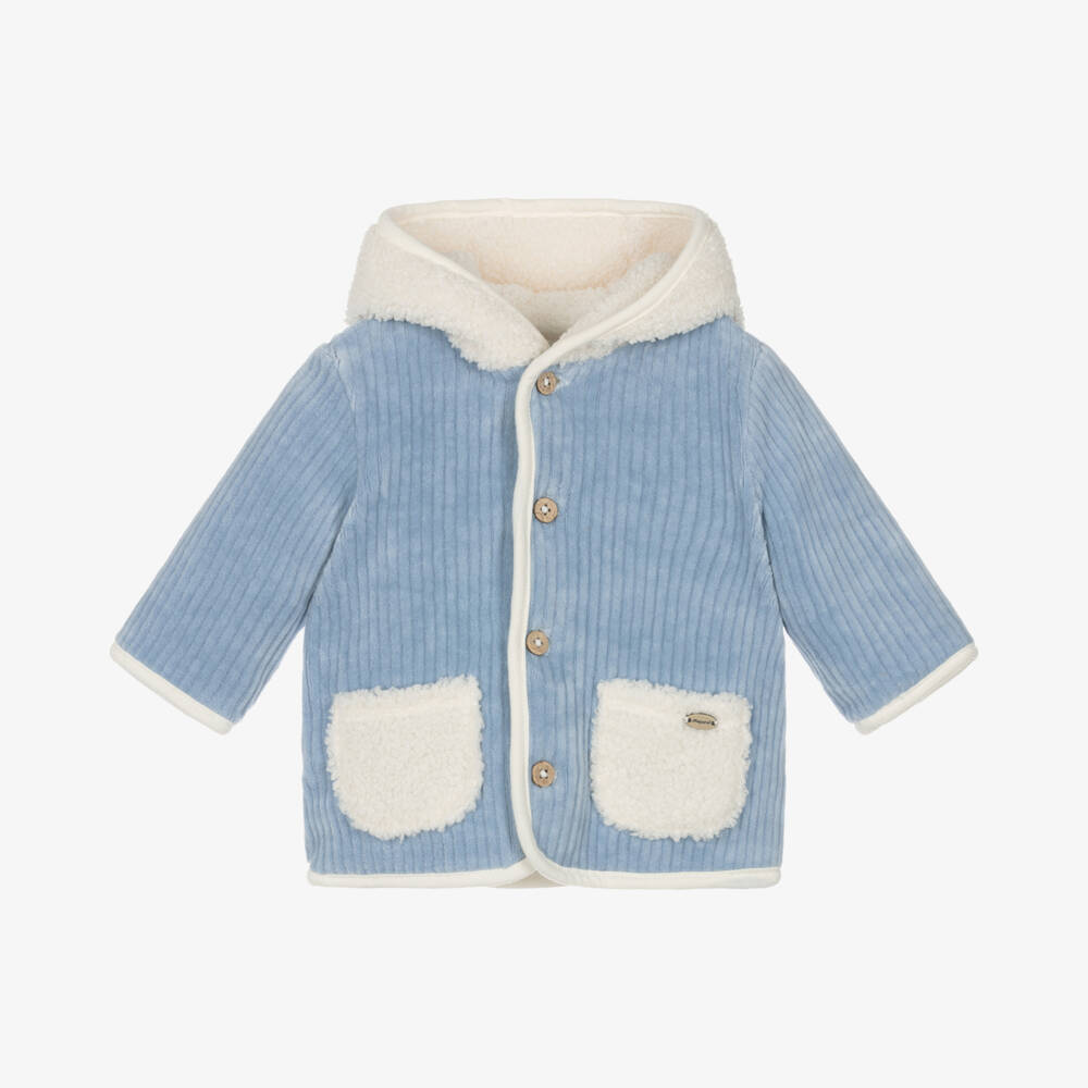 Mayoral Newborn-Boys Ivory & Blue Dual-Sided Coat | Childrensalon Outlet