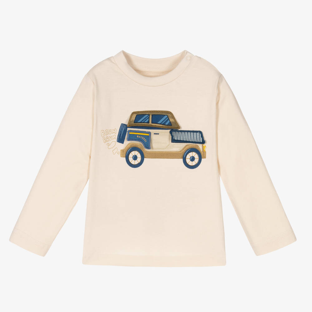Mayoral - Кремовый хлопковый топ с машиной для мальчиков | Childrensalon
