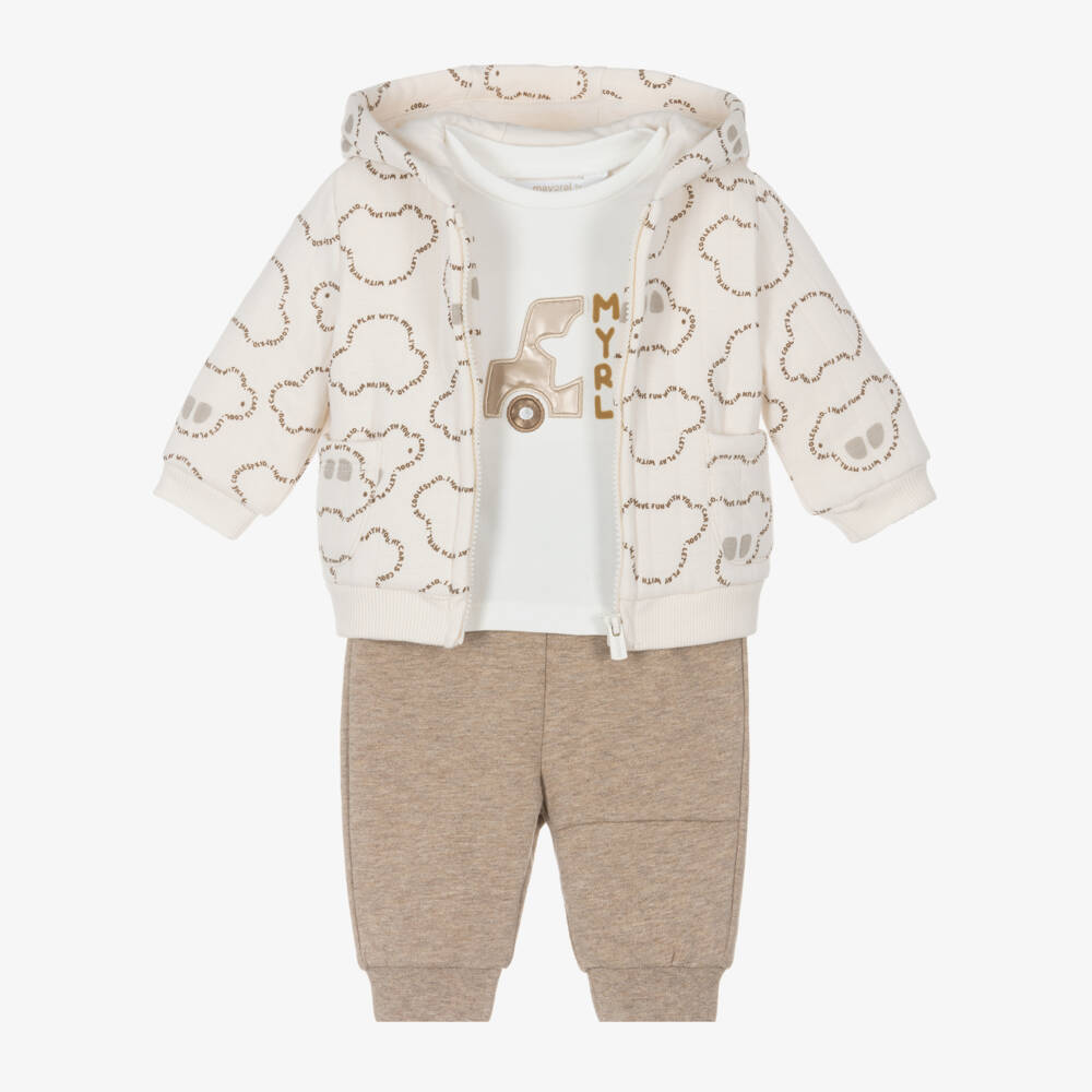 Mayoral Newborn-Boys Ivory Car Tracksuit Set | Childrensalon Outlet