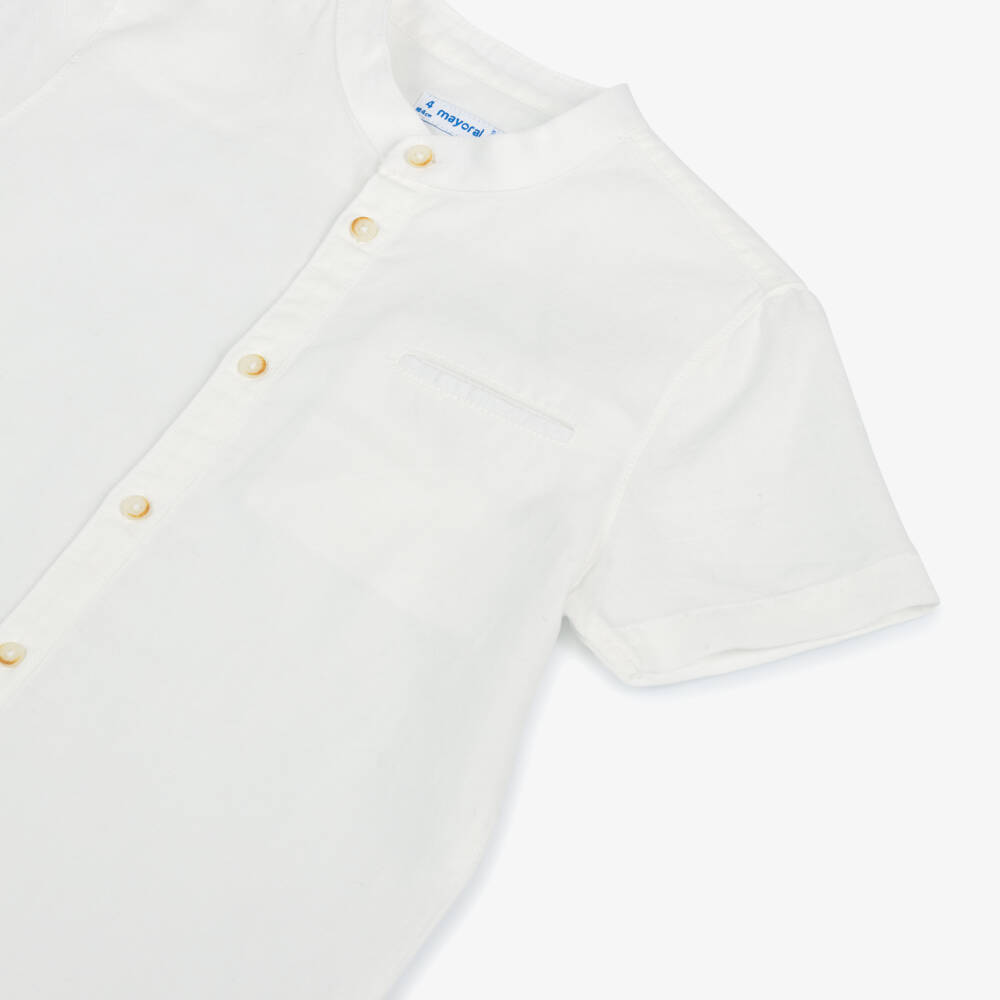 Mayoral-Boys Ivory Collar-Free Linen Blend Shirt | Childrensalon Outlet
