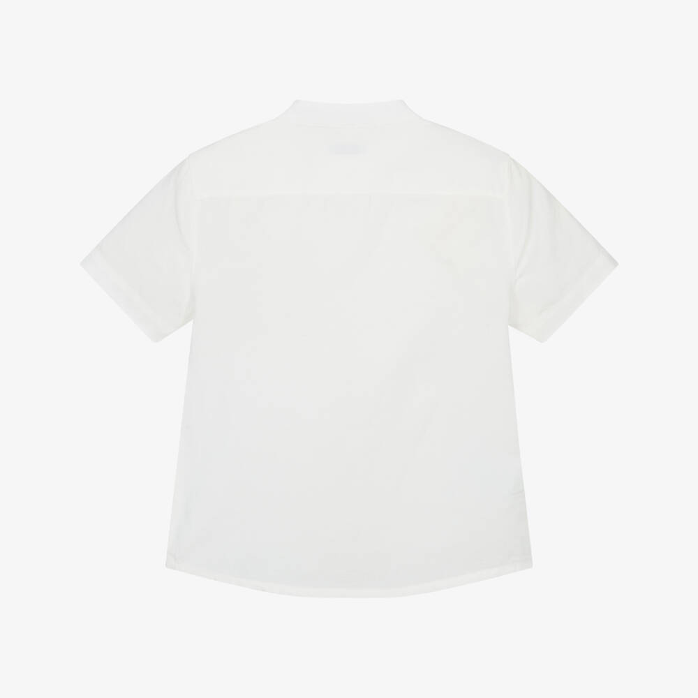 Mayoral-Boys Ivory Collar-Free Linen Blend Shirt | Childrensalon Outlet