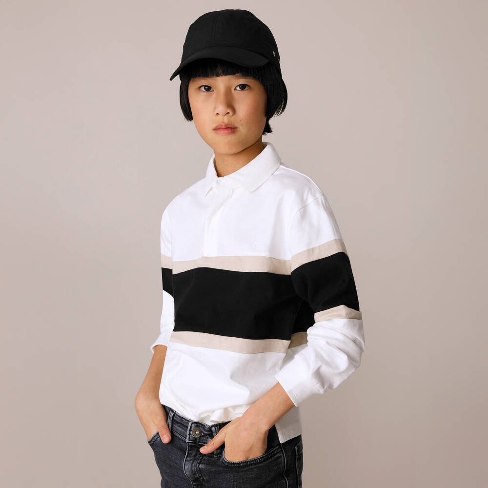 Mayoral Nukutavake-Boys Ivory Colourblock Jersey Polo Shirt | Childrensalon Outlet