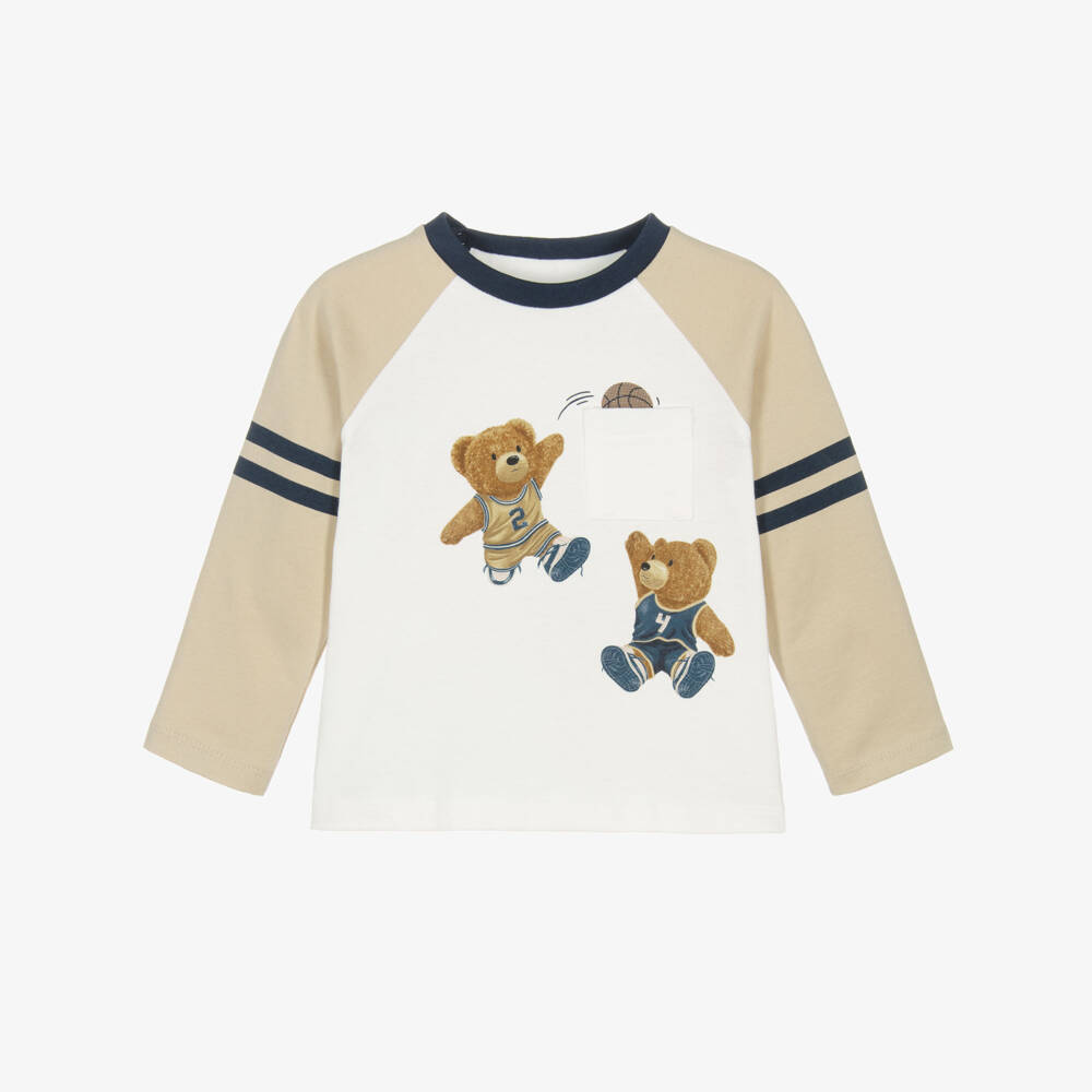 Mayoral-Boys Ivory Cotton Basketball Bears Top | Childrensalon Outlet