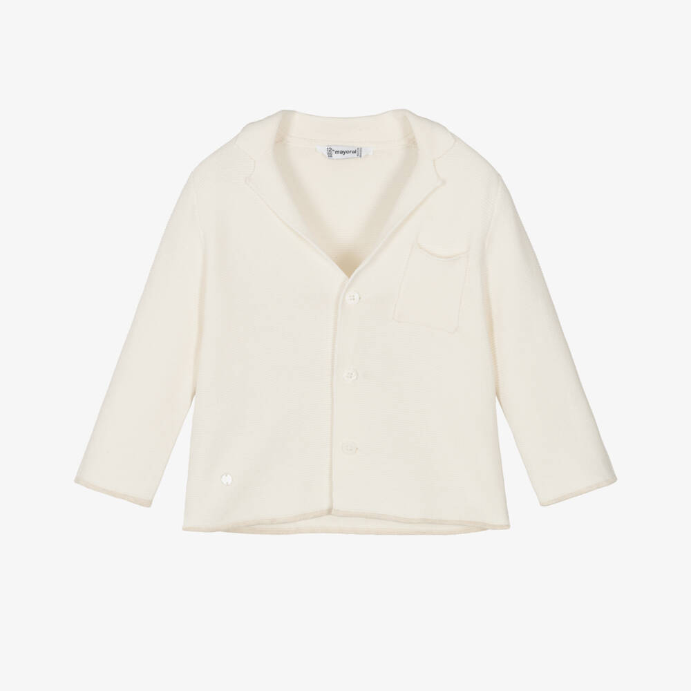 Mayoral-Boys Ivory Cotton Button Cardigan | Childrensalon Outlet