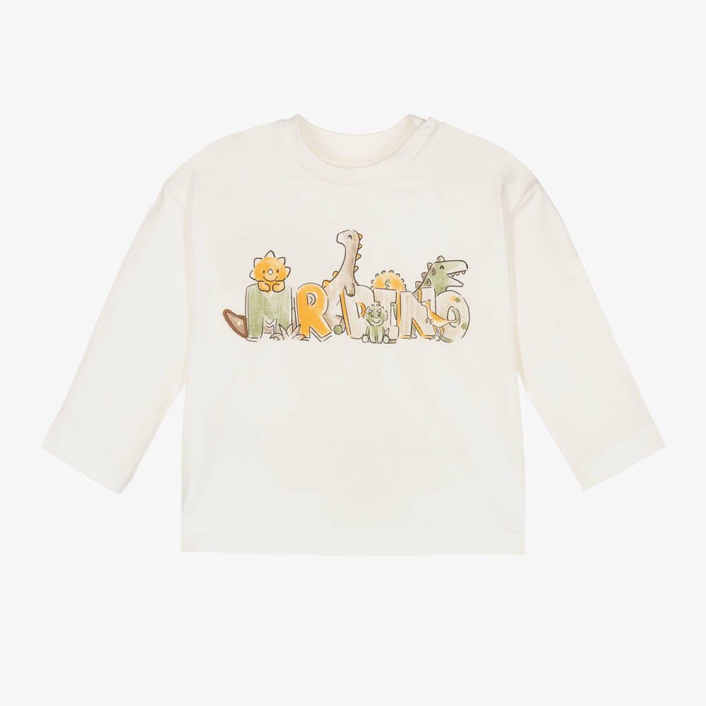Mayoral - Boys Ivory Cotton Dino T-Shirt | Childrensalon