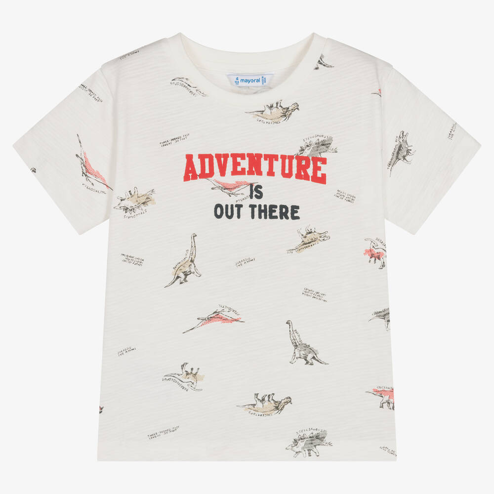 Mayoral - Кремовая хлопковая футболка с динозаврами | Childrensalon