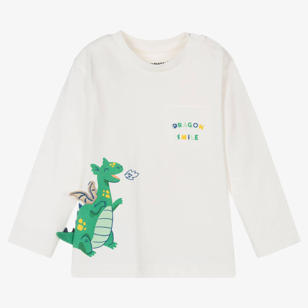 Mayoral - Boys Ivory Cotton Dinosaur T-Shirt | Childrensalon